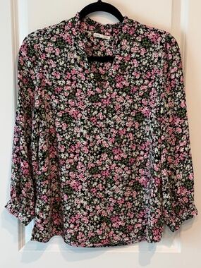 Mary Square Preppy Top Garden Bouquet Floral Blouse Women’s Size S